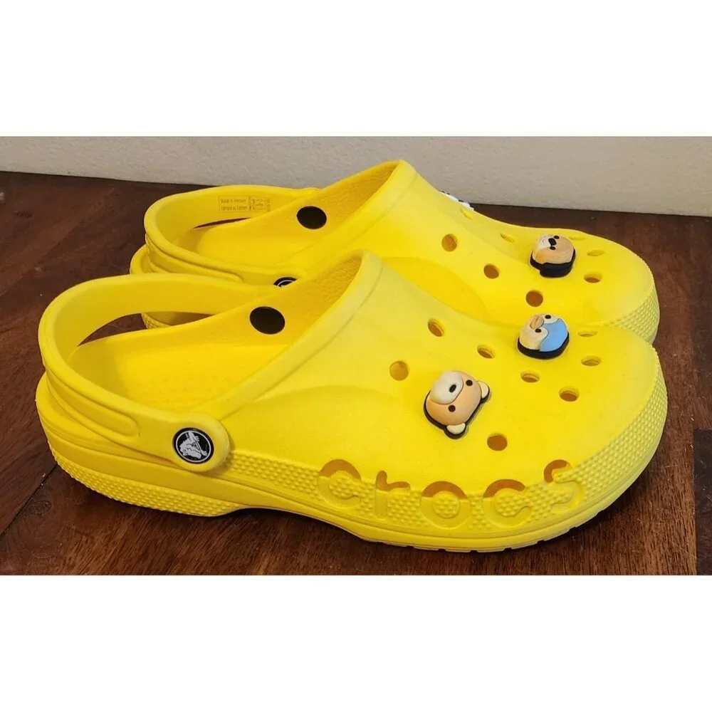 CROCS Baya Unisex Slip On Clogs Lemon US Men's 7 Women's 9 With Jibbitz - Picture 2 of 9